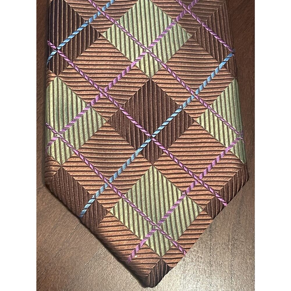 Santorelli Pink Blue Brown Hand Made 100% Silk Men’s Neck Tie Made In Italy